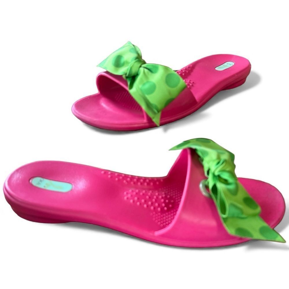 Okabashi Women's Slip On Pink and Green Slide Sandals Size M / L = 8-9